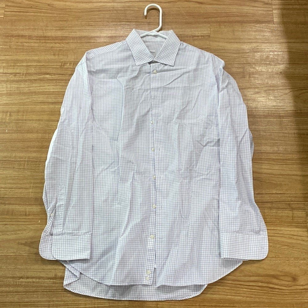 Armani Men’s Purple Checkered Print Button Down